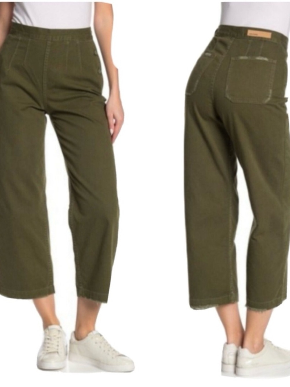 GRLFRND Farrah Wide Leg Cropped Pants Olive Green Women’s Size 26 Revolve